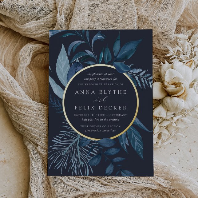 Winter Azure Blue Botanical Wedding Folieneinladung (Von Creator hochgeladen)