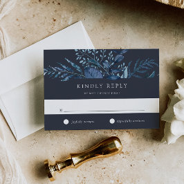 Winter Azure Blue Botanical Wedding RSVP Karte