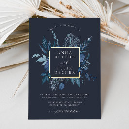 Winter Azure Botanical Frame Wedding Folieneinladung