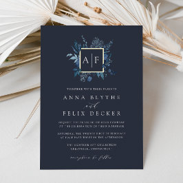 Winter Azure Monogram Wedding Folieneinladung