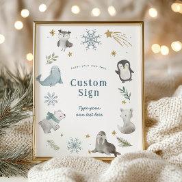 Winter Baby Animals Baby Dusche Custom Text Sign Poster