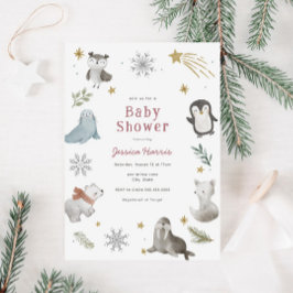 Winter Baby Animals Baby Girl Dusche Einladung