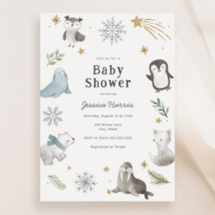 Winter Baby Animals Baby Shower Gender neutral Einladung