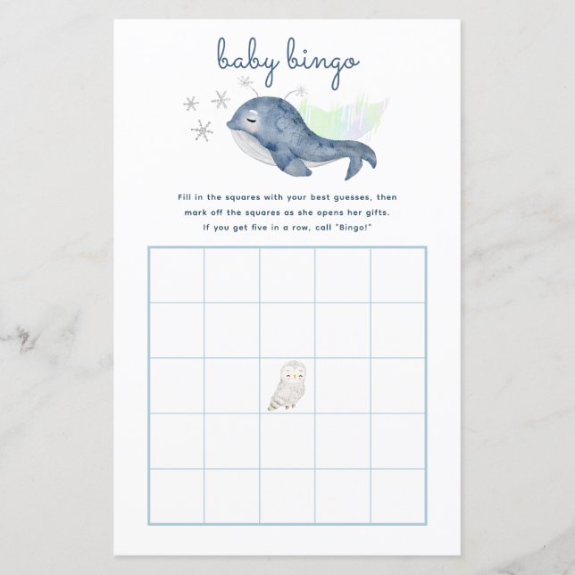 Winter Baby Bingo Game - Whale Baby Dusche (Vorderseite)