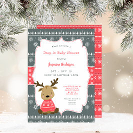 Winter Baby Deer Drop-in Baby Dusche Einladung