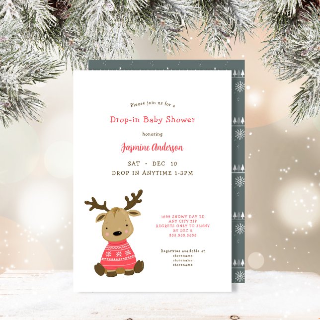 Winter Baby Deer Drop-in Baby Dusche Einladung (Von Creator hochgeladen)