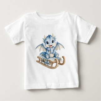 Winter-Baby-Drache auf Schlitten Aquarell-Feiertag Baby T-shirt