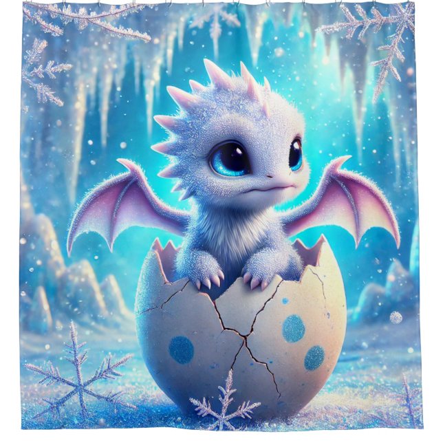 Winter Baby Dragon Duschvorhang (Vorderseite)
