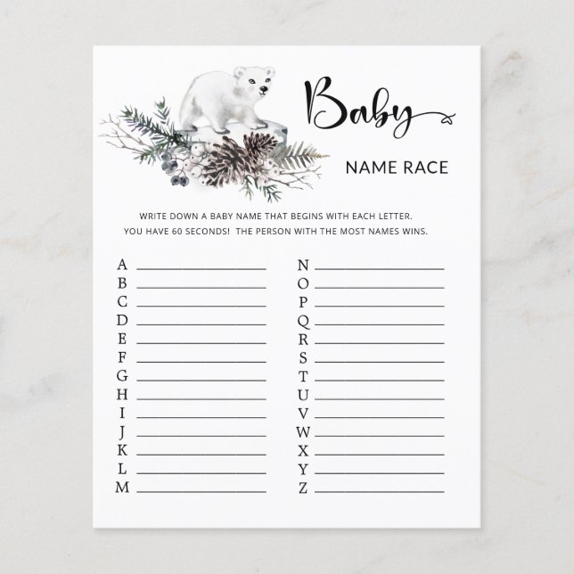 Winter Baby Dusche Baby Name Race Game (Vorderseite)