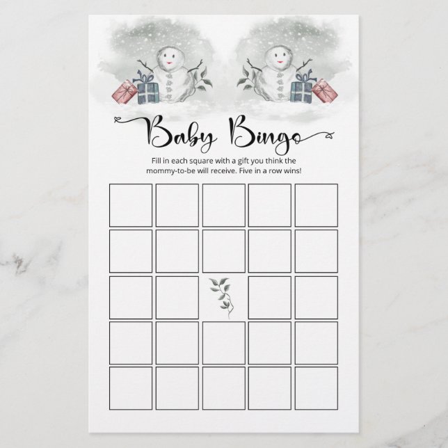 Winter Baby-Dusche Bingo-Spiel (Vorderseite)