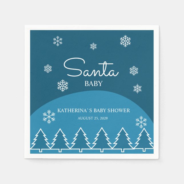 Winter Baby Dusche Blaue Schneeflocken Bäume Serviette (Vorderseite)