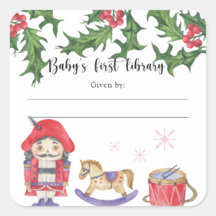 Winter Baby Dusche Buchzeichen, Babybücher Quadratischer Aufkleber
