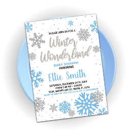 Winter Baby Dusche Einladungen Blau Weiß