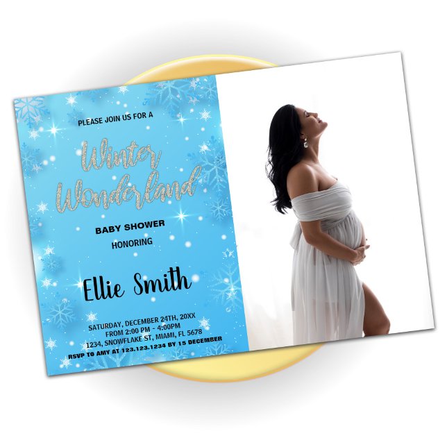 Winter Baby Dusche Einladungen Blaues Foto (Winter Baby Shower Invitations Blue Photo)