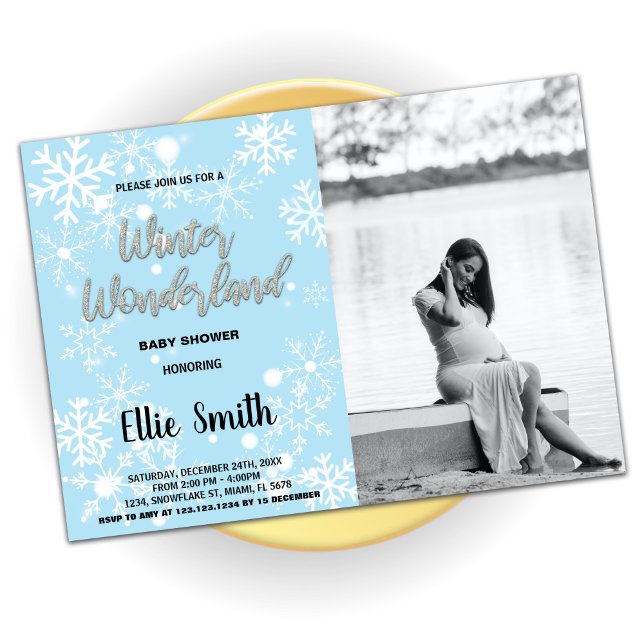 Winter Baby Dusche Einladungen Blaues Foto (Winter Baby Shower Invitations Blue Photo)