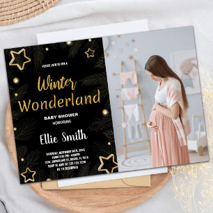 Winter Baby Dusche Einladungen Golden Black Foto