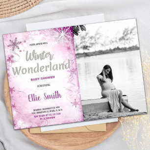 Winter Baby Dusche Einladungen Rosa Glitzer Foto
