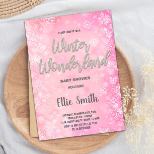 Winter Baby Dusche Einladungen Rosa Schnee