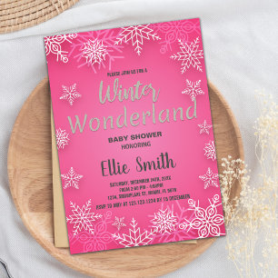 Winter Baby Dusche Einladungen Rosa Schnee Glitzer