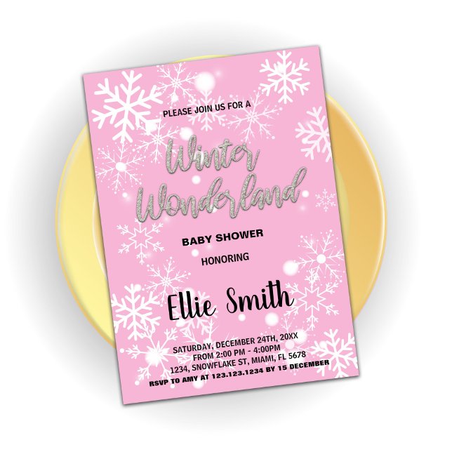 Winter Baby Dusche Einladungen Rosa Silber (Winter Baby Shower Invitations Pink Silver)