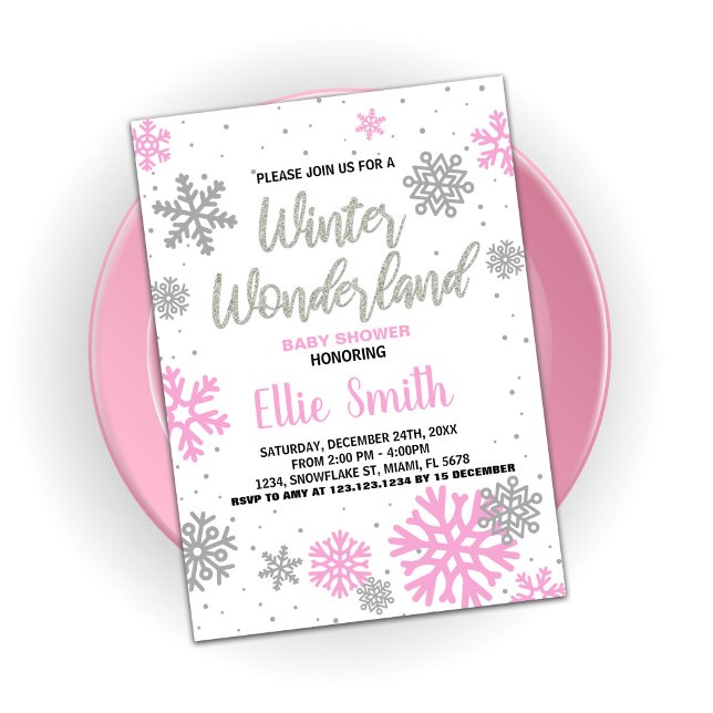 Winter Baby Dusche Einladungen Rosa Weiß (Winter Baby Shower Invitations Pink White)