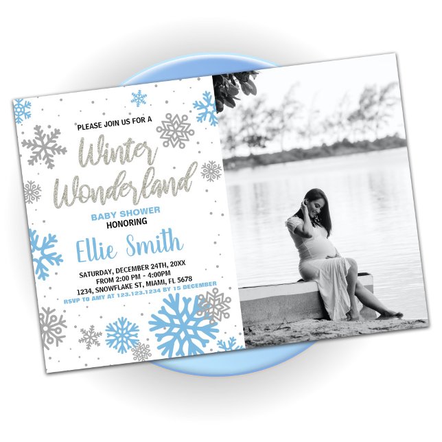 Winter Baby Dusche Einladungen Weißes Foto (Winter Baby Shower Invitations White Photo)