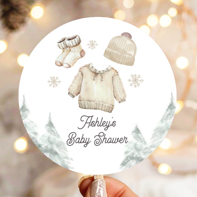 Winter Baby Dusche Es ist kalt draußen Unisex Schn Runder Aufkleber (Von Creator hochgeladen)