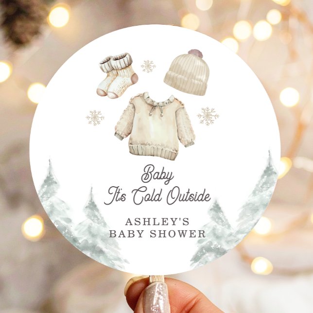Winter Baby Dusche Es ist kalt draußen Unisex Schn Runder Aufkleber (Von Creator hochgeladen)
