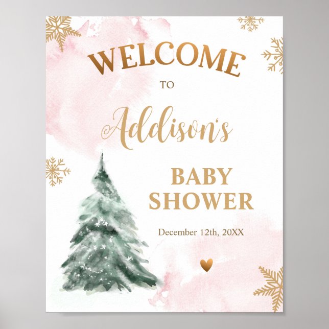 Winter Baby-Dusche kalt Außenschneeflocken Willkom Poster (Vorne)