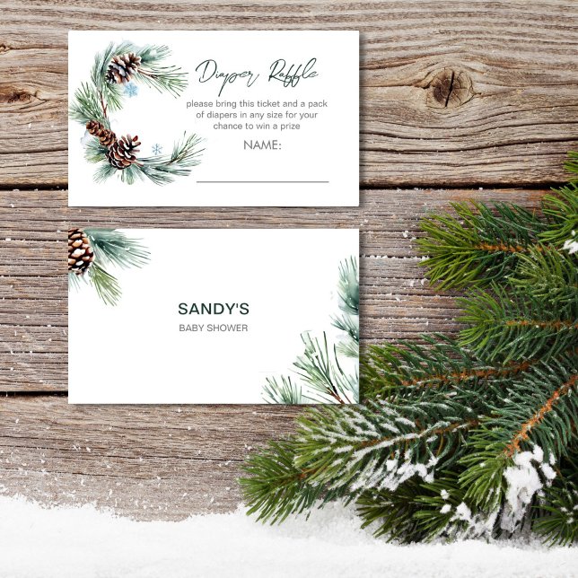 Winter Baby Dusche Kiefernwaschbecken Preisliste Begleitkarte (Winter baby baby shower pine wreath diaper raffle enclosure card )