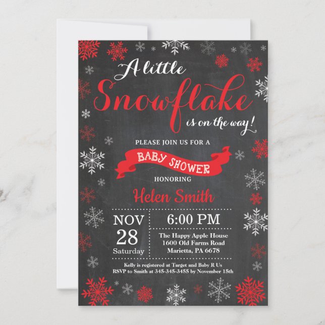 Winter Baby Dusche Red Chalkboard Einladung (Vorderseite)