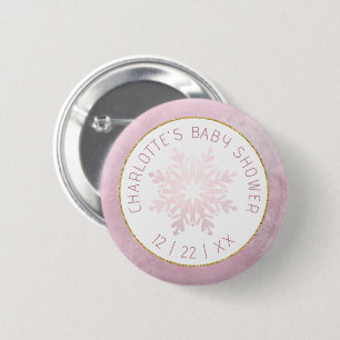 Winter Baby Dusche Rosa Schneeflocke Button