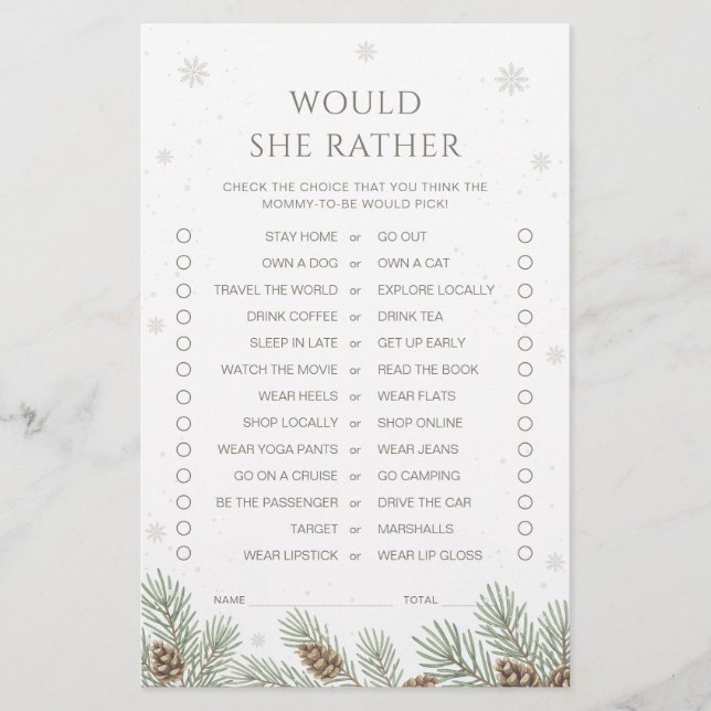 Winter Baby Dusche würde sie eher spielen (Vorderseite)