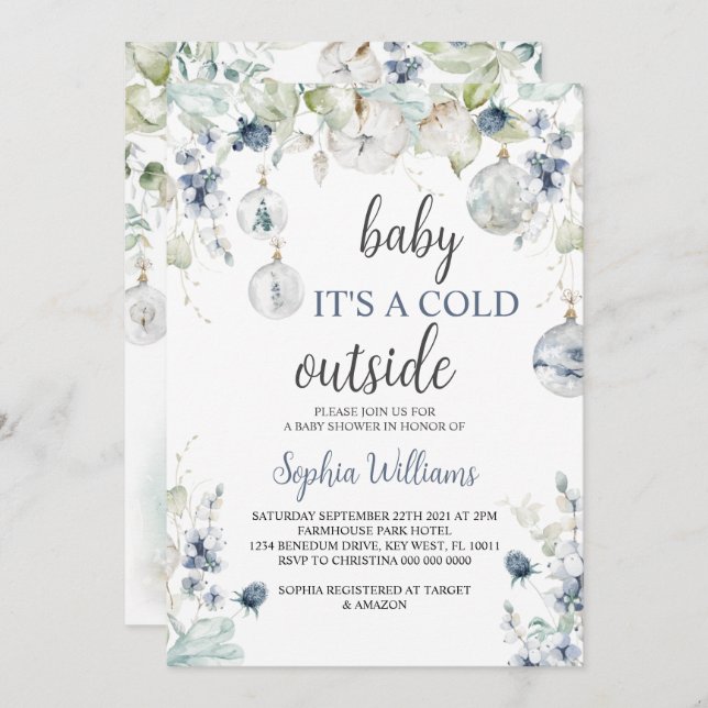 Winter Baby Es ist eine kalte Außendusche Einladun Einladung (Vorne/Hinten)