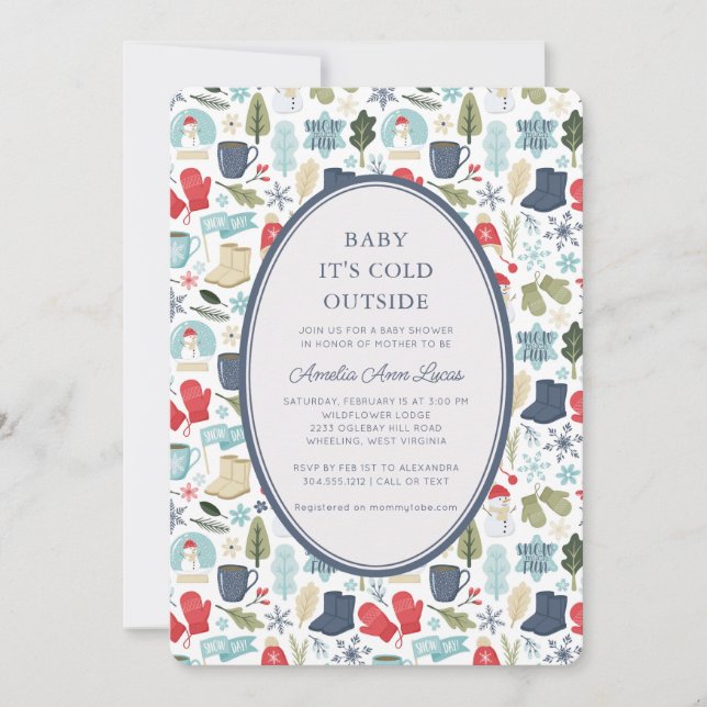 Winter Baby Es ist kalt draußen Niedliche Babydusc Einladung (Vorderseite)