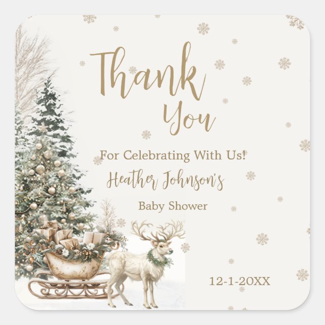 Winter Baby Es ist kalt, Schneeflocken Babydusche Quadratischer Aufkleber (Vorderseite)