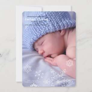 Winter Baby Foto Geburtserklärung von Snowflakes Feiertagskarte