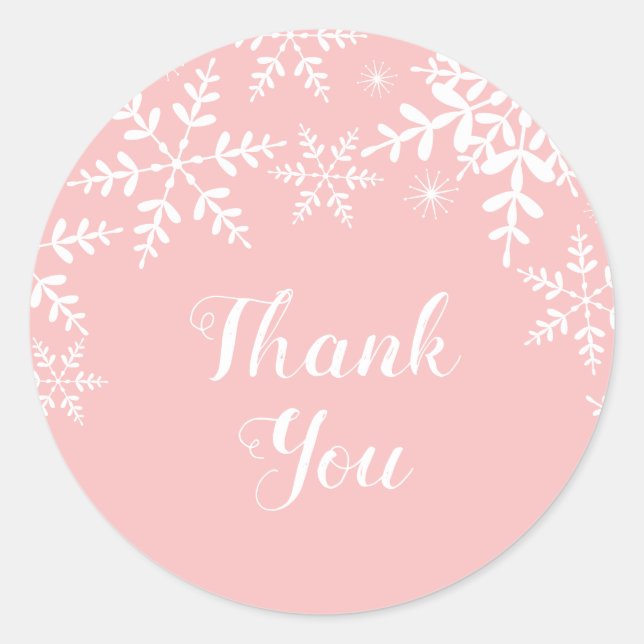 Winter Baby Girl Dusche Rosa Schneeflocken Runder Aufkleber (Vorderseite)