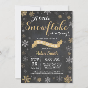Winter-Baby-Party Gold-Schneeflocke-Schultafel Einladung