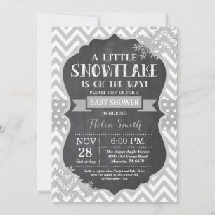 Winter-Baby-Party Graue Schneeblatt-Tafel Einladung
