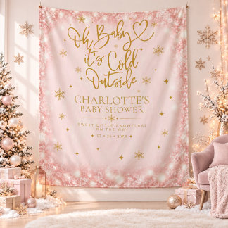 Winter-Baby-Party rosa Schneeflocken-Kulisse Wandteppich