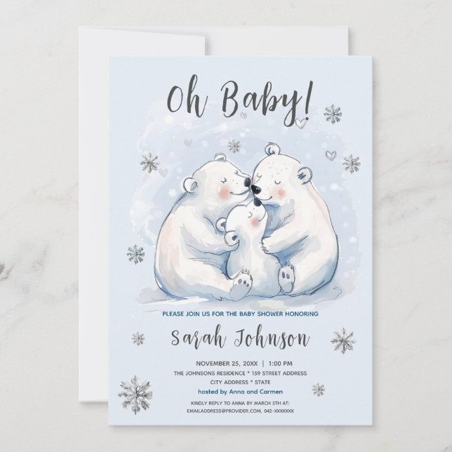 Winter Baby Polar Bear Family Baby Dusche Einladung (Vorderseite)