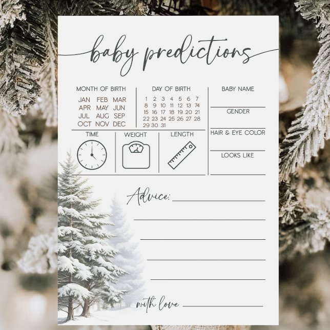 Winter Baby Shower Baby Predictions Karte (Von Creator hochgeladen)