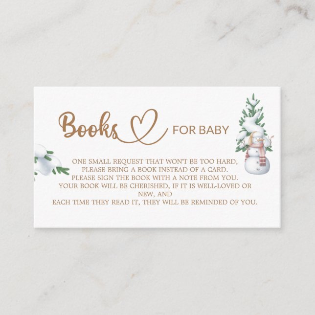 Winter Baby Shower Books für das Baby Begleitkarte (Vorderseite)