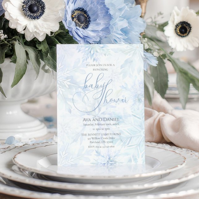 Winter Baby Shower Boy Blue Snowflake Einladung (Von Creator hochgeladen)