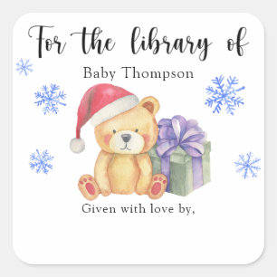 Winter-Baby-Shower-Buchplate, Bücher für Baby Quadratischer Aufkleber