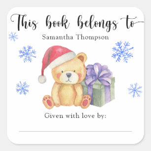 Winter Baby Shower Buchzeichen, dieses Buch gehört Quadratischer Aufkleber