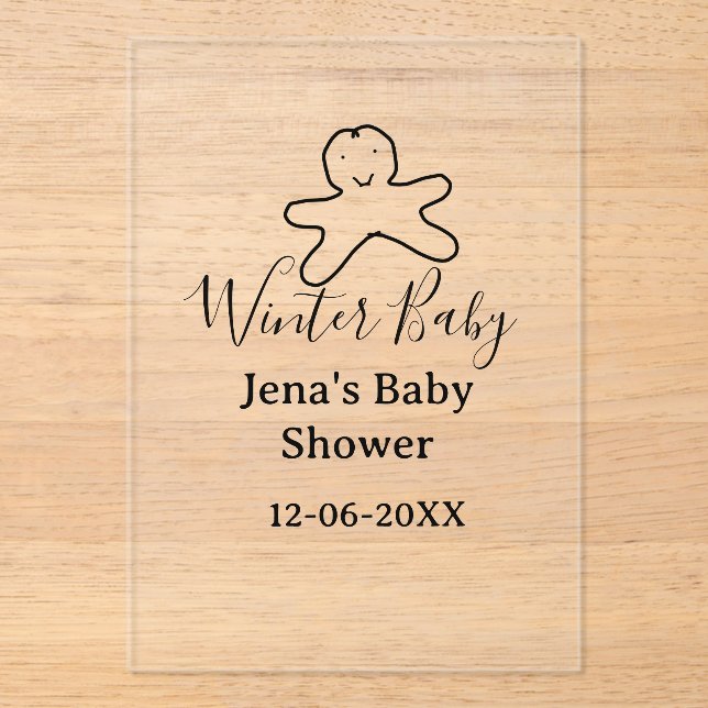 Winter baby shower cookie black scribble hand-draw acryleinladungen (Vorderseite)