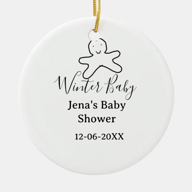 Winter baby shower cookie black scribble hand-draw keramik ornament (Vorne)
