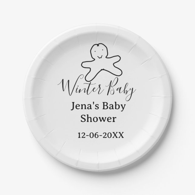 Winter baby shower cookie black scribble hand-draw pappteller (Vorderseite)